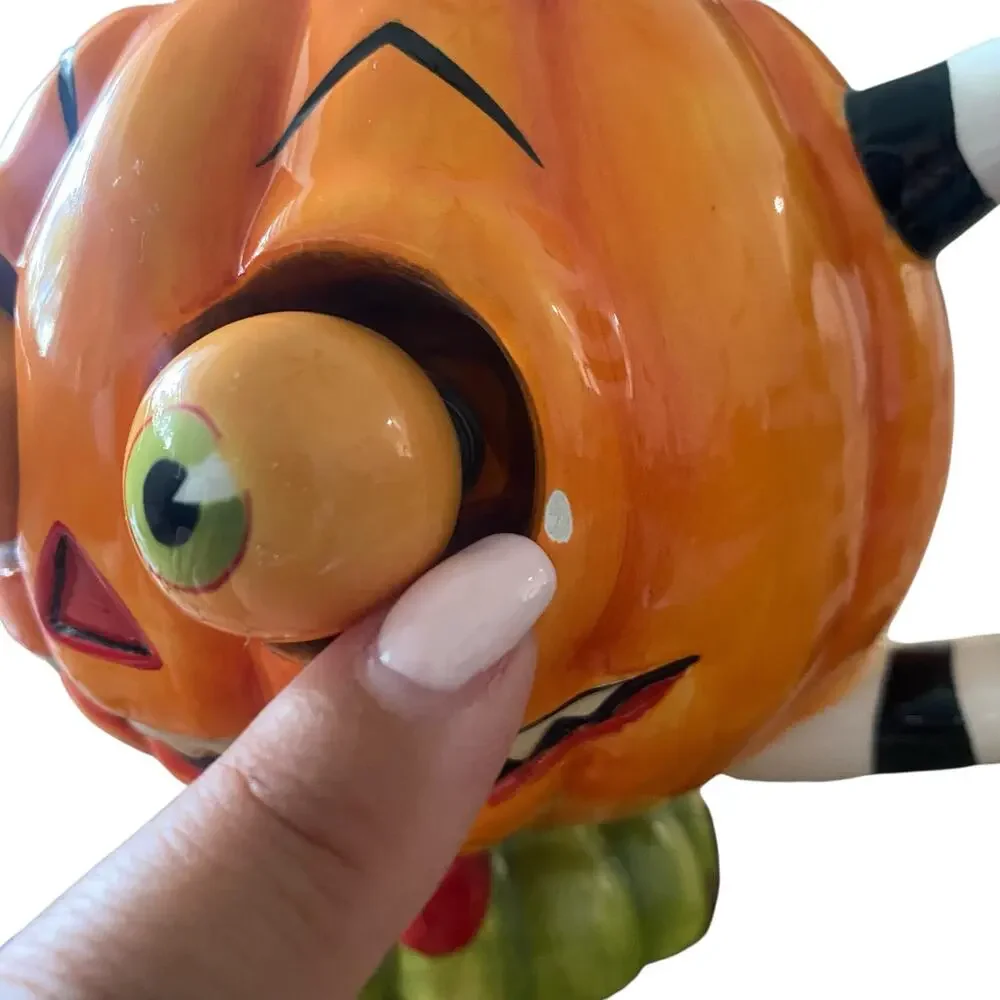 RARE Department 56 Halloween Pumpkin Coffee Tea Mug w/ Googley Eyes - Retired